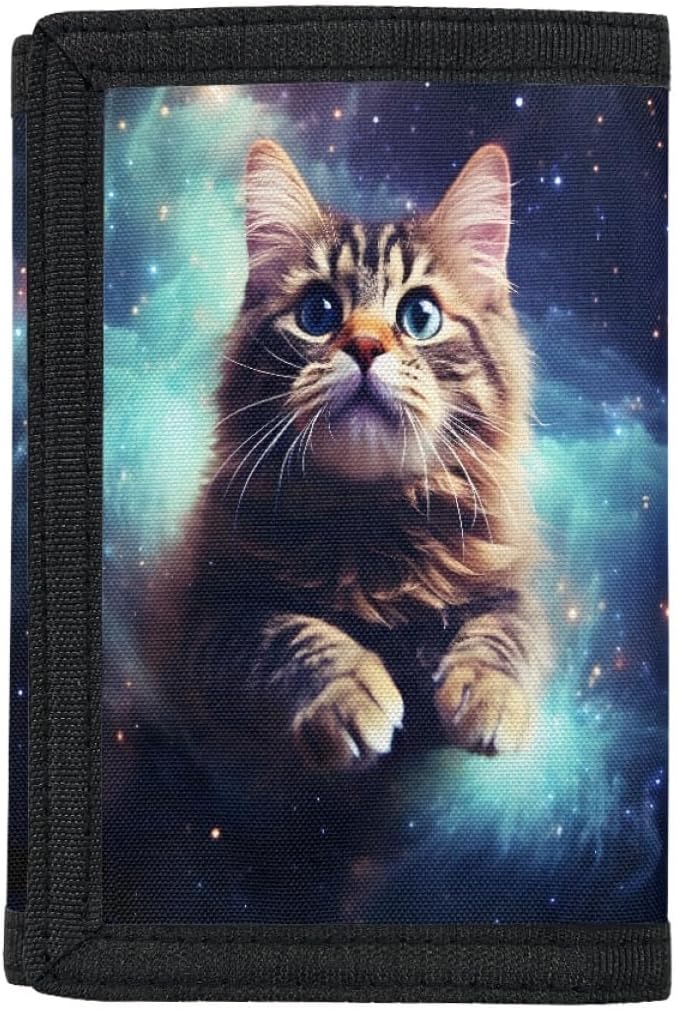 GLUDEAR Kids Boys Girls Novelty Wallet Trifold Youth Wallet Coin Pocket Card Holders Outdoor Money Organizer,Galaxy Brown Cat - Image 1